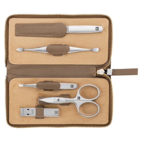 Set 5 piese otel nichelat, etui piele maro - Zwilling Twinox