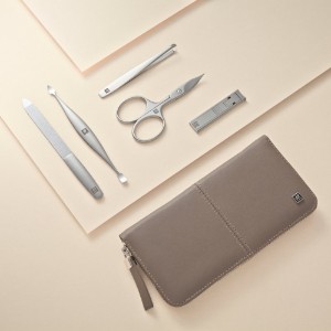 5-delige manicureset, vernikkeld staal, bruin leren etui - Zwilling Twinox