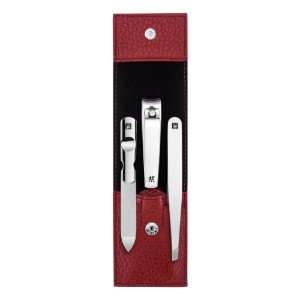 3-delige manicureset, leren etui met nietjes, Rood - Zwilling Classic Inox
