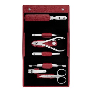 7-piece manicure set, leather case with staples, Red - Zwilling Classic Inox