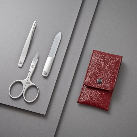 3 stainless steel piece set, red leather holder case - Zwilling Twinox
