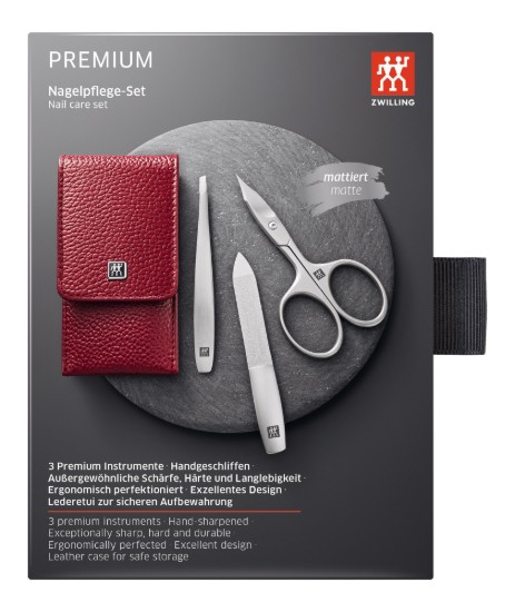 3 stainless steel piece set, red leather holder case - Zwilling Twinox