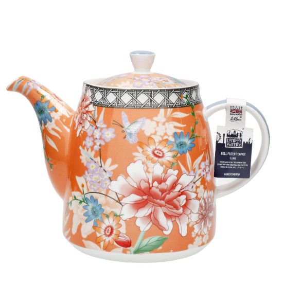 Teapot with infuser, porcelain, 1L, Coral - London Pottery