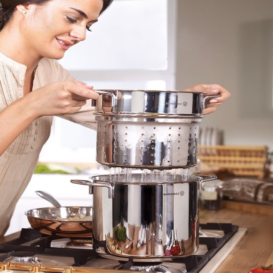 Zeef pasta kookpot, RVS, 20cm/5.1L "Proline" - Korkmaz