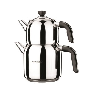 Double Turkish teapot, stainless steel, Black, Kappa - Korkmaz