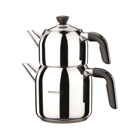 Double Turkish teapot, stainless steel, Black, Kappa - Korkmaz