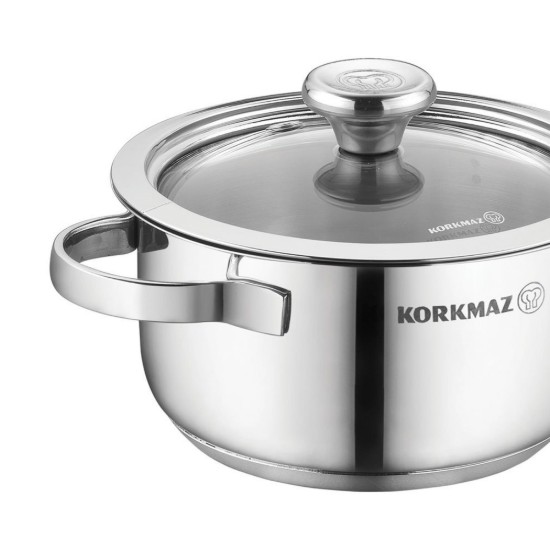 RVS steelpan, met deksel, 12cm/0.75L, "Minika" - Korkmaz