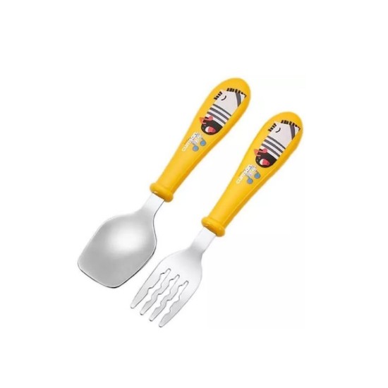 Conjunto de talheres para criança, 2 peças, aço inox, Amarelo, "Infant" - Cuitisan
