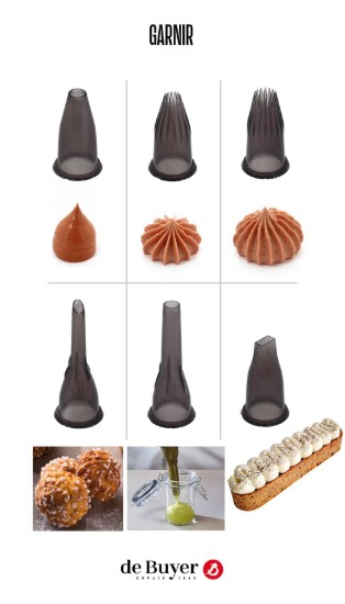 "Garnir" set di 6 bocchette per pasticceria, tritan - marchio "de Buyer".