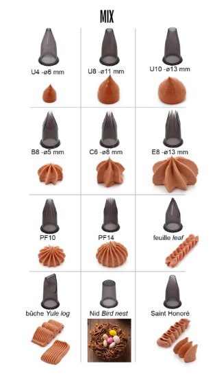 Set "Mix" di 12 bocchette per pasticceria, tritan - marchio "de Buyer".