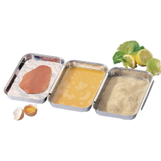 3-piece breading dish set, stainless steel, 15 x 22 x 3 cm - Zokura