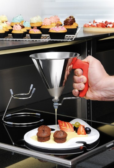 KWIK piston mini-funnel, with stand, 0.8 L , red - "de Buyer" brand