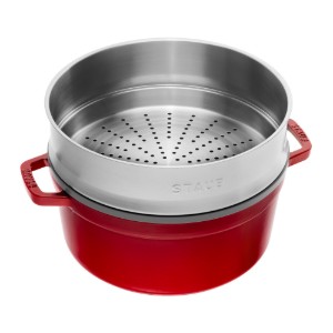 Gietijzeren Cocotte kookpot, met stoomkookaccessoire, 24cm/3.79L, Cherry - Staub