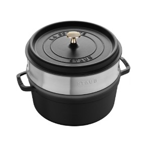 Gietijzeren Cocotte kookpot, met stoomkook opzetstuk, 24cm/3.79L, Black - Staub