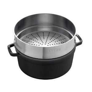 Gietijzeren Cocotte kookpot, met stoomkook opzetstuk, 24cm/3.79L, Black - Staub