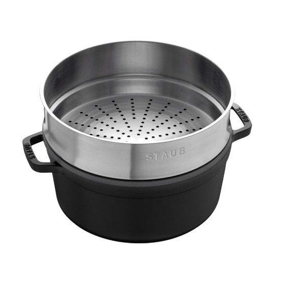 Pentola Cocotte in ghisa, con accessorio per cottura a vapore, 24cm/3,79L, Black - Staub