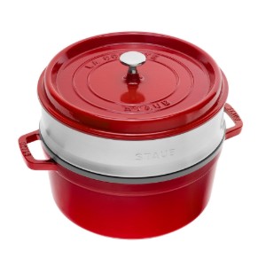 Gietijzeren Cocotte kookpot, met stoomkookaccessoire, 26 cm/5.2L, Cherry - Staub