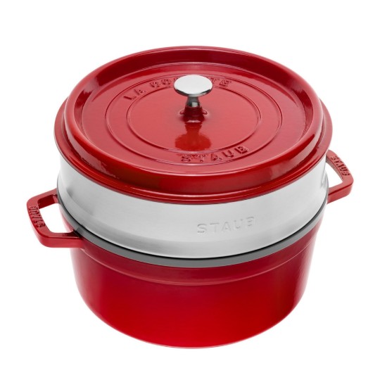 Μαντεμένια κατσαρόλα Cocotte, με εξάρτημα μαγειρέματος ατμού, 26 cm/5.2L, Cherry - Staub
