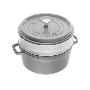 Gietijzeren Cocotte kookpot, met stoomkook opzetstuk, 24cm/3.79L, Graphite Grey - Staub