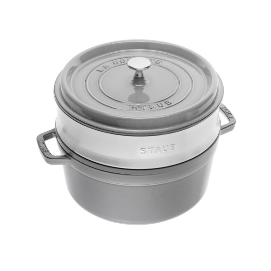 Pentola Cocotte in ghisa, con accessorio per cottura a vapore, 24cm/3,79L, Graphite Grey - Staub