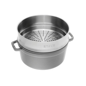 Gietijzeren Cocotte kookpot, met stoomkook opzetstuk, 24cm/3.79L, Graphite Grey - Staub