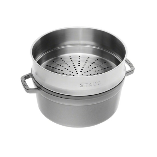 Pentola Cocotte in ghisa, con accessorio per cottura a vapore, 24cm/3,79L, Graphite Grey - Staub