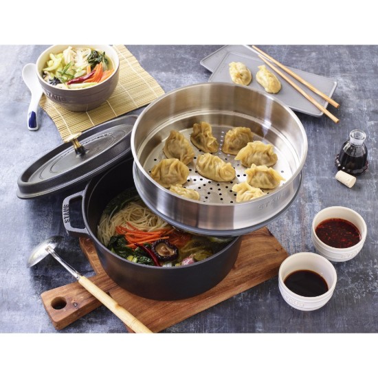 Pentola Cocotte in ghisa, con accessorio per cottura a vapore, 24cm/3,79L, Graphite Grey - Staub