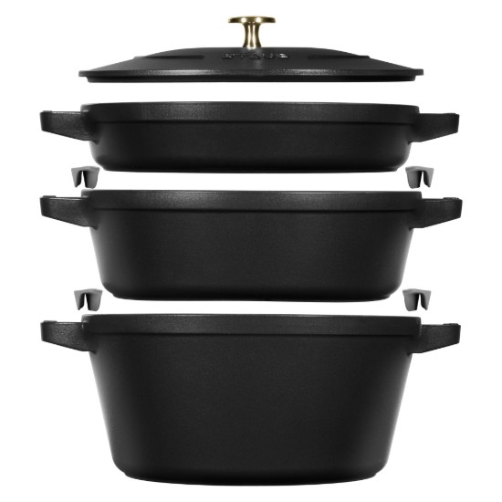 Set pentole Cocotte 3 pezzi, 24 cm, ghisa, Nero - Staub