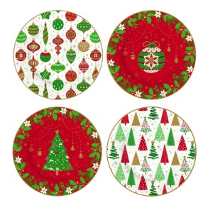 Set van 4 dessertplaten, porselein, 19 cm, "Jingle Bells" - Easy Life