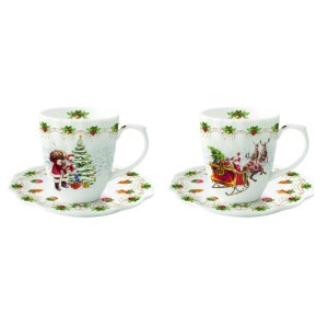 Set van 2 theekopjes met schotels, porselein, 110 ml, "Nostalgic Christmas" - Easy Life