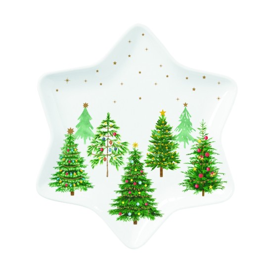 Stjerneformet fad, porcelæn, 22,5 × 22,5 cm, "Festive TREES" - Easy Life