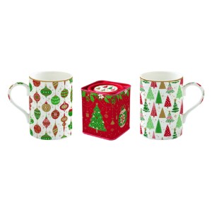 Set van 2 mokken en theedoos, porselein, "JINGLE BELLS" - Easy Life
