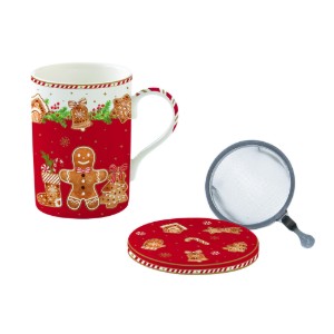 Porcelain mug with a metal infuser and lid, 350 ml, "Fancy Gingerbread" - Easy Life