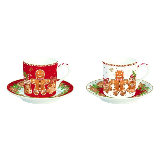 Sæt med 2 tekopper med underkopper, porcelæn, 100 ml, "Fancy Gingerbread" - Easy Life