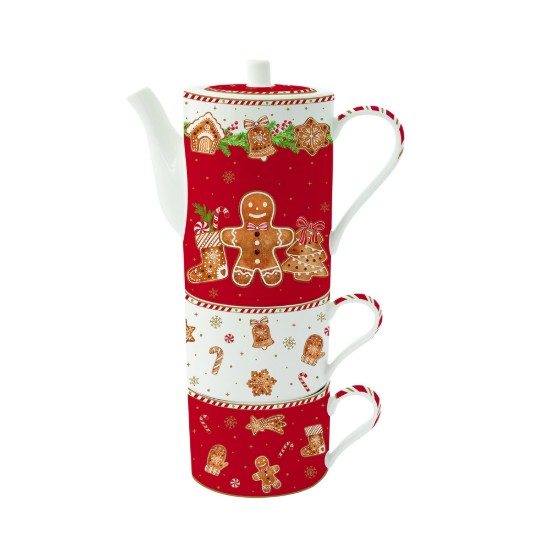 Set of teapot and 2 mugs, porcelain, "Fancy Gingerbread" - Easy Life