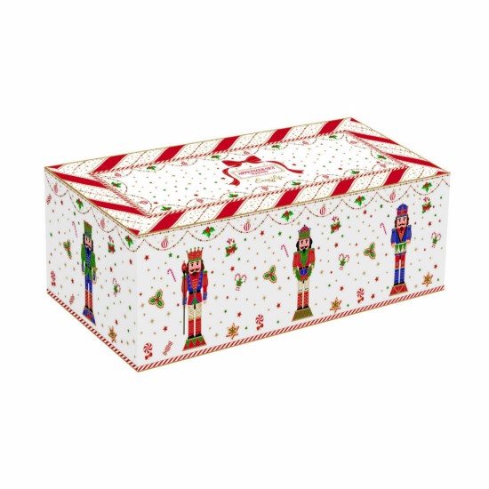 Set 4 boluri portelan, cu tava servire lemn, "Nutcracker Twist" - Easy Life