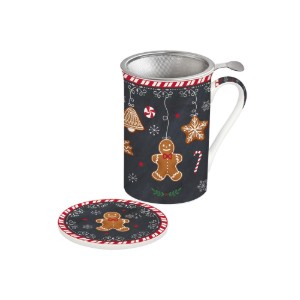 Porcelain mug with lid and metal infuser, 300 ml, "GINGERBREAD" - Easy Life