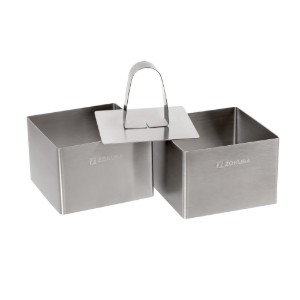2-delige vierkante vormpjes met stamper, RVS, 7x7x5cm - Zokura