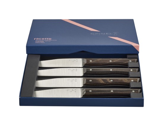 4-delige tafelmessenset, RVS, 11cm, "Facette", Dark Ash - Opinel