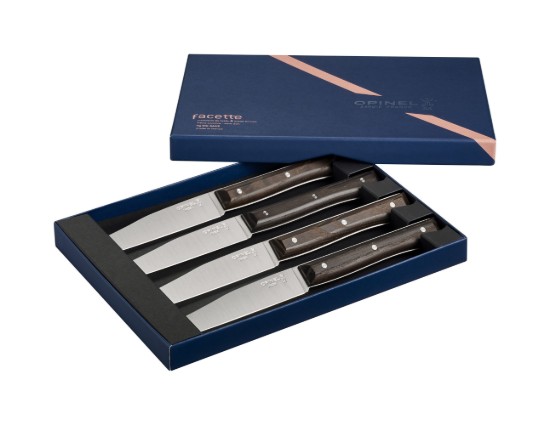 4-delige tafelmessenset, RVS, 11cm, "Facette", Dark Ash - Opinel