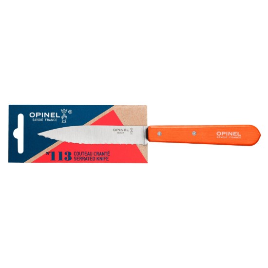 N°113 gekarteld mes, roestvrij staal, 10 cm, "Les Essentiels", Mandarin - Opinel