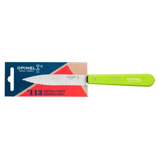 N°113 gekarteld mes, roestvrij staal, 10 cm, "Les Essentiels", Apple - Opinel