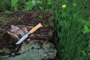 N°08 zakmes met schede, roestvrij staal, 8,5 cm, "Tradition Luxe", Olive - Opinel
