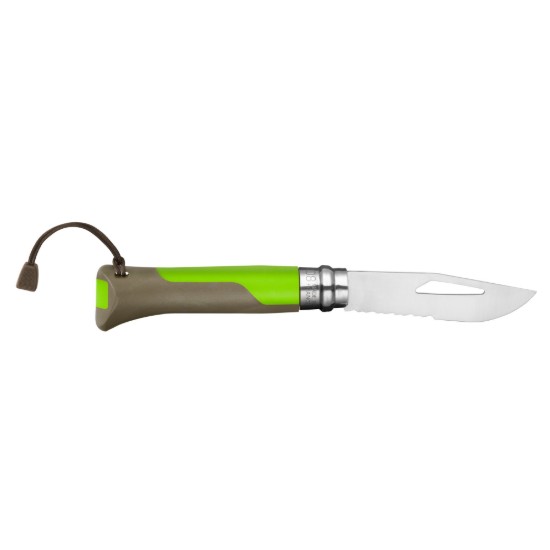 Coltellino tascabile N°08 con fischietto, acciaio inossidabile, 8,5 cm, "Outdoor", Green - Opinel