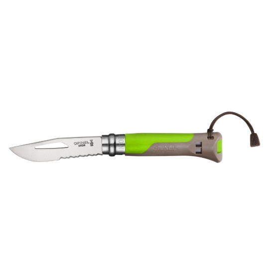 Coltellino tascabile N°08 con fischietto, acciaio inossidabile, 8,5 cm, "Outdoor", Green - Opinel