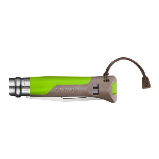Coltellino tascabile N°08 con fischietto, acciaio inossidabile, 8,5 cm, "Outdoor", Green - Opinel