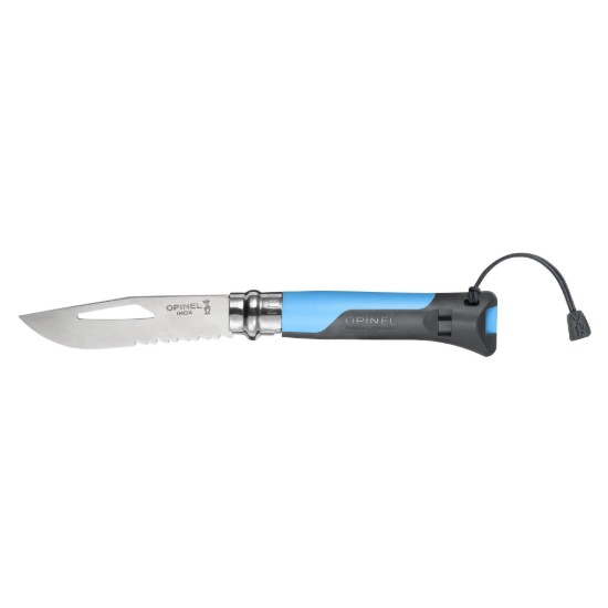Coltellino tascabile N°08 con fischietto, acciaio inossidabile, 8,5 cm, "Outdoor", Soft Blue - Opinel