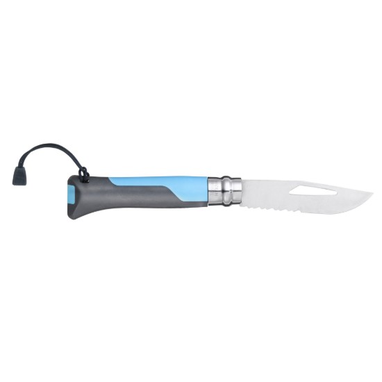 Coltellino tascabile N°08 con fischietto, acciaio inossidabile, 8,5 cm, "Outdoor", Soft Blue - Opinel