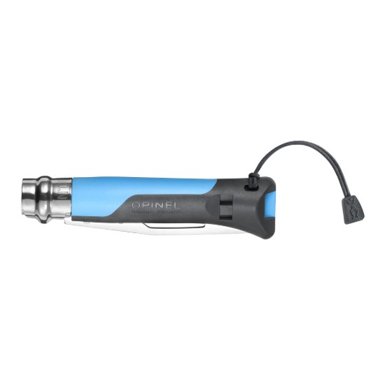 Coltellino tascabile N°08 con fischietto, acciaio inossidabile, 8,5 cm, "Outdoor", Soft Blue - Opinel