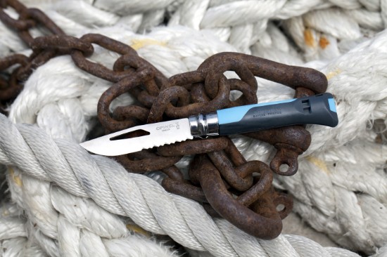 Coltellino tascabile N°08 con fischietto, acciaio inossidabile, 8,5 cm, "Outdoor", Soft Blue - Opinel